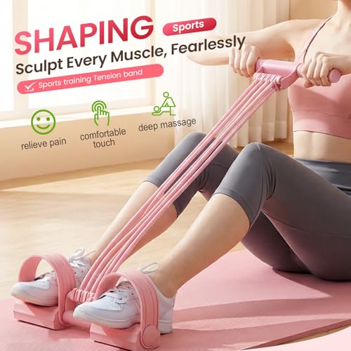 Upgrade Pedal Resistance Bands with Handles, 8 Tube Pedal Resistance Device, Soft Durable Fashion Puller Exercise, Home Exercise Equipment for Full Body Workout Waist, Arm, Leg - color: Pink