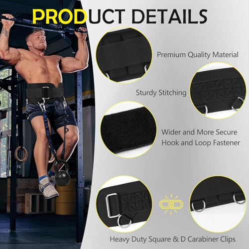 5 D-Rings Weightlifting Belt & Dip Belt with Adjustable 8- Loop 30.7" Nylon Strap, Weighted Gym Belts for Pull Up, Dips,Squat, Powerlifting & Deadlift, Weight Lifting Belt with Structured Back Support
