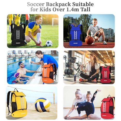 EULANT Soccer Backpack with Shoes Compartment, Waterproof Drawstring Bag for Sport Gym Swim Yoga Travel Football Volleyball - color: Upgraded Orange