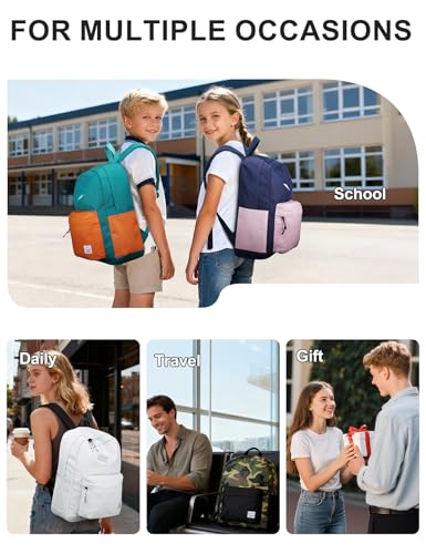 VASCHY Lightweight Backpack for School, Classic Basic Water Resistant Casual Daypack for Travel with Bottle Side Pockets (White) - color: White
