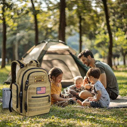 SHARKMOUTH Baby Diaper Bag for Men - Large Military Daddy Gear Backpack with Changing Pad for Travel Camping Hiking - Army Style for Active Dad Tan - color: Tan W/ Changing Pad