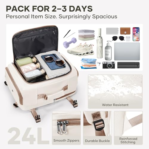 coofay Travel Backpack for Women Men, Carry on Backpack for Airplanes - color: Beige With Brown
