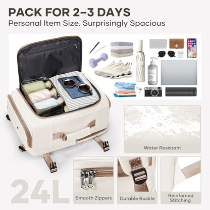 coofay Travel Backpack for Women Men, Carry on Backpack for Airplanes - color: Beige With Brown