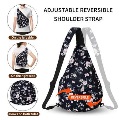 HUA ANGEL Crossbody Sling Bag for Men & Women Lightweight Waterproof Chest Shoulder Bag for Travel Hiking & Everyday Use - color: Beige Small Flowers