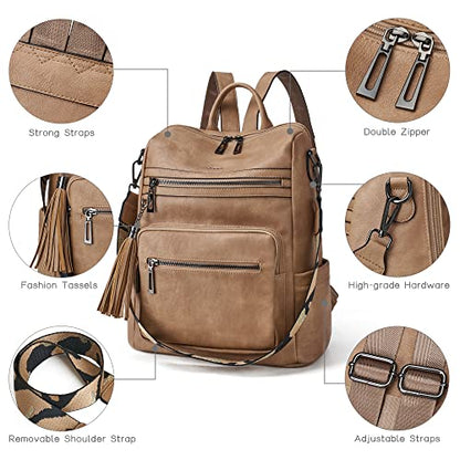 Shrrie Backpack Purse for Women Leather Backpack Fashion Designer Travel Backpack Convertible Shoulder Bag - color: 2-1 Two-tone Camel Brown