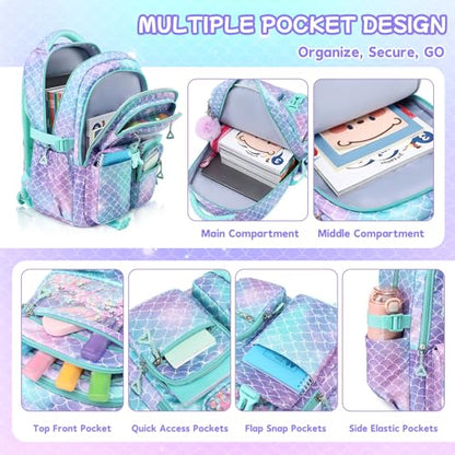 Girls Backpack,School Bag for Kids,Primary,Elementary,teen ages 6-15 Girls Bookbag,Students Kawaii Backpack Blue mermaid - color: Blue Mermaid