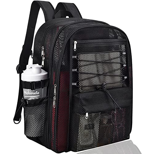 Mesh Backpack Heavy Duty for School, 35L Extra Large Mesh Bookbag for Adults, See Through Mesh Black School Bag with Laptop Pocket for Work Swimming Beach Fitness Sport - color: Black, size: 35L