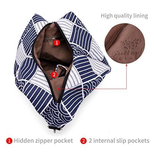 Black Butterfly Boho Small Backpack for Women, Casual Lightweight Daypack - color: Blue White