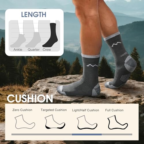 innotree Men's Merino Wool Hiking Socks 3 Pairs, Moisture Wicking Cushioned Breathable Crew Socks for Hiking Walking Trekking - color: Dark Grey, Light Gray, Cyan, size: X-Large