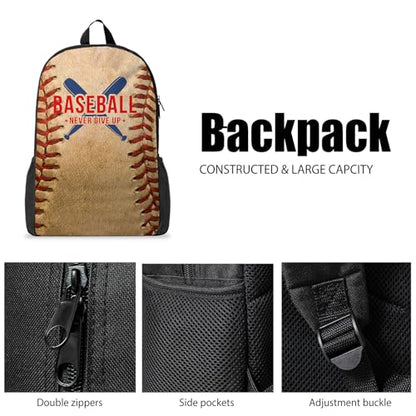Baseball Backpack Set for School,17 Inch Casual Back to School Bags with Lunch Box, Kids Daypack Bags and Pencil Case Set for Teens Boys Men Students - color: Old-fashion Baseball