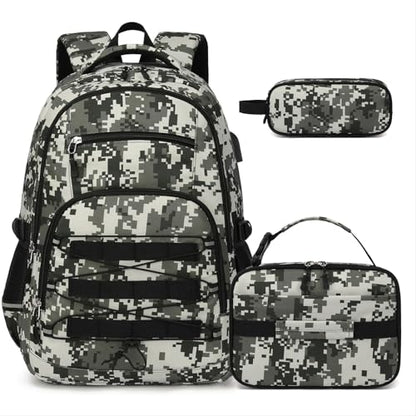 ACESAK Camo Backpack for Boys, Tactical Kids Backpack Boys, School Bags for Boy Children Teens Kids Elementary Middle High School, Military Bookbag and Lunch Bag Pencil Case Set with USB Charging Port - color: Camo Green