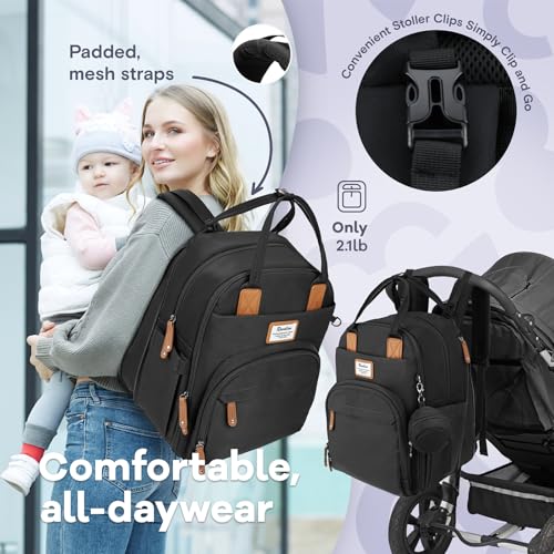 RUVALINO Diaper Bag Backpack-Expandable Baby Bag with up to 50% Capacity -Baby Essentials Bag with Changing Pad Insulated Bottle Holders & Pacifier Case, Waterproof, Black XL - color: Black