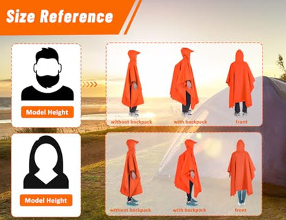 TOMSHOO Multifunctional Raincoat with Hood Hiking Cycling Rain Cover Lightweight Poncho Rain Coat Outdoor Camping Tent Mat - color: Orange