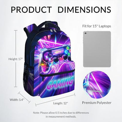 Backpack for Boys, Kids Gaming Backpacks; 17 Inch Large Capacity Game Themed School Bag Suitable for Hiking, Camping, and Daily Activities Back to School Gifts - color: Purple