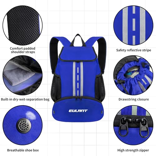 EULANT Soccer Backpack with Shoes Compartment, Waterproof Drawstring Bag for Sport Gym Swim Yoga Travel Football Volleyball - color: Upgraded Blue
