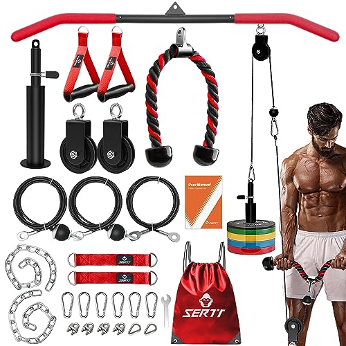 SERTT Home Gym Pulley System - Tricep Workout, Lat Pulldown, Biceps Curl, Triceps, Shoulders, Back, Forearm, Weight Cable for Squat Rack, Garage - color: Red