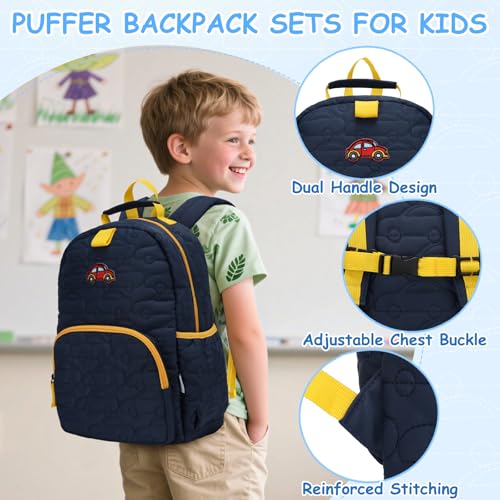 Chase Chic Toddler Backpack for Boys, Puffer Cute Lightweight Preschool Backpack with Lunch Box Set for Daycare Travel Kids Age 3-6,Blue Car - color: Blue Car