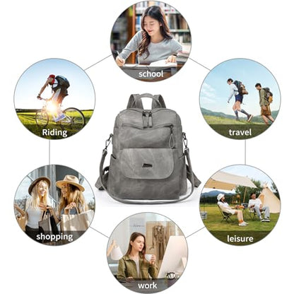 Backpack Purse for Women, PU Leather Backpack Purse, Fashion Travel Anti Theft Backpack, Multipurpose Lightweight Waterproof Convertible Purse Shoulder Bag Handbag, Grey - color: Grey