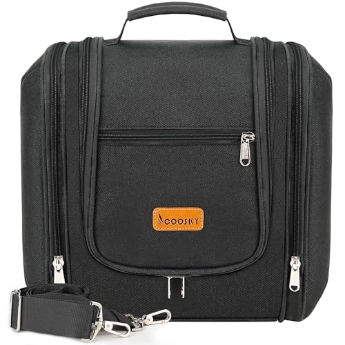 Travel Hanging Toiletry Bag for Women and Men, 6 Organizer Compartments, Holds Full Size Bottles, Extra Large Cosmetic Accessories, Makeup essentials, Bathroom Water-resistant Toiletries Bag, Black - color: F - BLACK, size: Extra Large