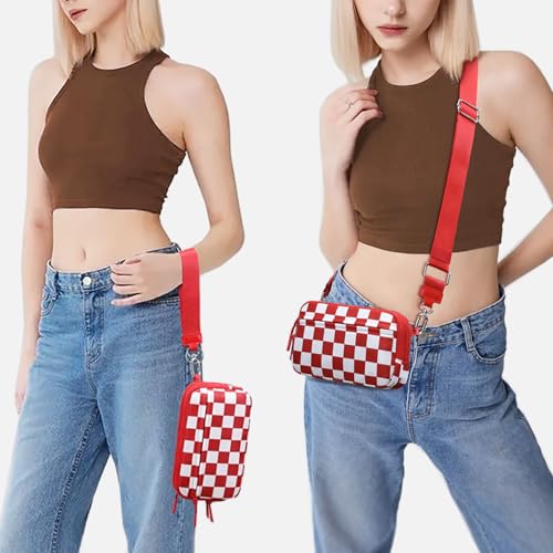 FODOKO Wristlet wallets for women Nylon Quilted Wallet with 4 Zippers,Travel Credit Card,Holder Cell Phone Organizer - color: Red