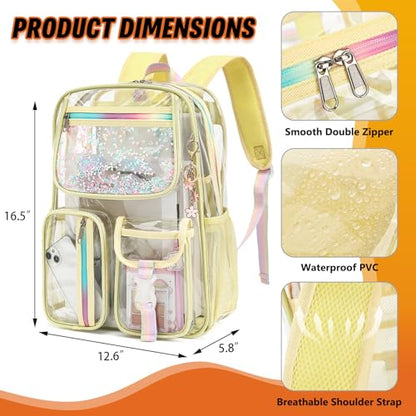 Clear Backpack for Girls Women, PVC Transparent School Backpacks See Through Bookbag for Stadium Sport Travel (Light Yellow) - color: Light Yellow