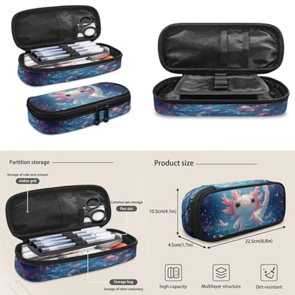 Cute Axolotl Backpack for Girls Kids Backpack with Lunch Box Water Bottle Holder and Big Pencil Pouch 4Pcs Set 17" Bookbag with Large Front Pocket for School Lightweight Elementary School Bag - color: Cute Axolotl
