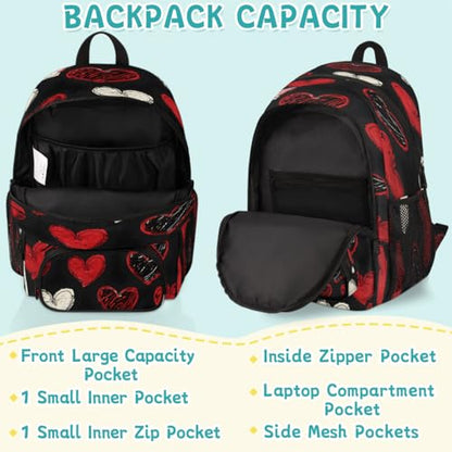Black Red Hearts Laptop Backpack for Women Men, 18.3 Inch Travel Work Backpacks, Hearts Romantic Waterproof Computer Casual Daypack Nurse Teacher Bags - color: Multicolor 3