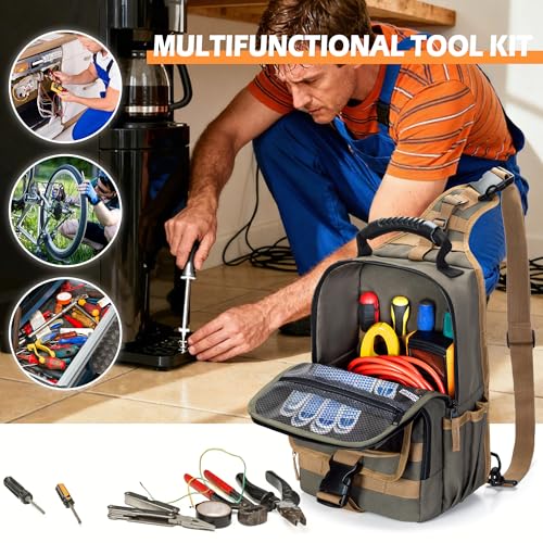 Electrician Tool Pouch Bag, Zippered HVAC Tool Organizer with Ergonomic Handle and Shoulder Strap for Maintenance Repair Technicians, Green (Patent Pending) - color: Green