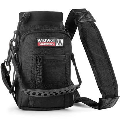 Wild Wolf Outfitters - #1 Best Water Bottle Holder for 32 oz Bottles - Carry, Protect and Insulate Your Flask with This Military Grade Carrier w/ 2 Pockets and an Adjustable Padded Shoulder Strap. - color: Black