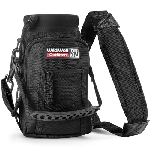 Wild Wolf Outfitters - #1 Best Water Bottle Holder for 32 oz Bottles - Carry, Protect and Insulate Your Flask with This Military Grade Carrier w/ 2 Pockets and an Adjustable Padded Shoulder Strap. - color: Black