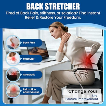 Back Stretcher for Lower Back Pain Relief - Adjustable Lumbar Back Board - Back Cracking Device for Scoliosis, Spinal Decompression - Multi Level Back Massager for Posture Improve