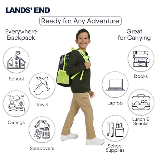 Lands' End Unisex Kids Medium ClassMate Lightweight Durable Elementary School Backpack, Black Highlight - color: Black Highlight
