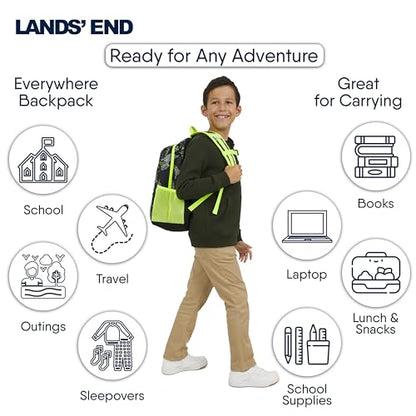 Lands' End Unisex Kids Medium ClassMate Lightweight Durable Elementary School Backpack, Black Highlight - color: Black Highlight