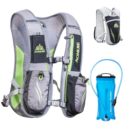 Azarxis Hydration Running Vest Backpack Pack 5L 5.5L for Women and Men Jogging Trail Race Marathon Cycling Hiking - color: #2 Gray (5.5L) - with a Water Bladder (2L)