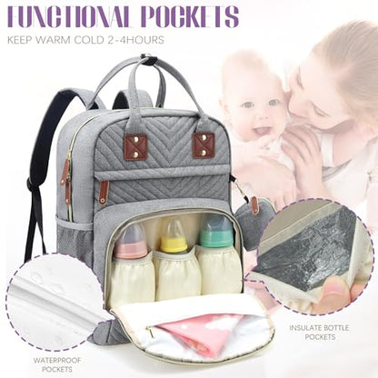 Tuwubi Diaper Bag Backpack, Baby Essentials Travel Tote Bag, Multi function Waterproof Backpacks, Travel Essentials with Stroller Straps & Pacifier Case - Grey - color: Grey, size: Medium