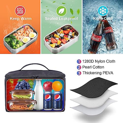 BERTASCHE Lunch Backpack, Laptop Backpack 17 inch for Work w/Insulated Cooler Lunch box for Men Women, Casual Daypack for Travel Commuter Picnic College,Black - size: 17.3 inch-Lunch Box