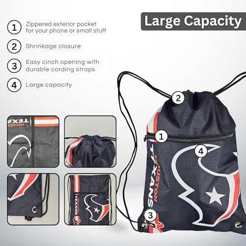 FOCO Houston Texans NFL Drawstring Backpack with Zippered Pocket — Officially Licensed, Cordura Nylon - color: Houston Texans