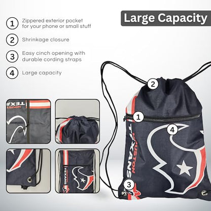 FOCO Houston Texans NFL Drawstring Backpack with Zippered Pocket — Officially Licensed, Cordura Nylon - color: Houston Texans