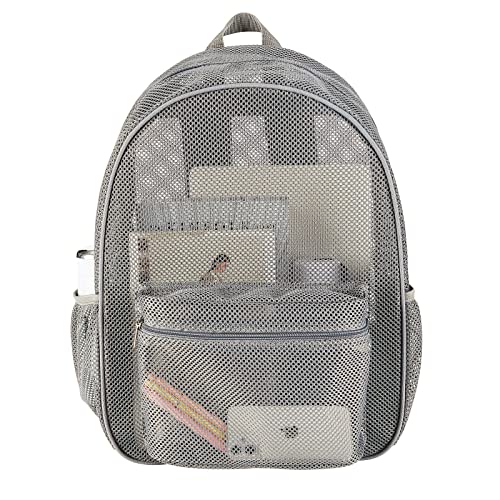 COVAX Heavy Duty Mesh Backpack, See Through College Backpack with Padded Shoulder Straps for Commuting, Swimming, Travel, Beach, Outdoor Sports (Grey) - color: Grey