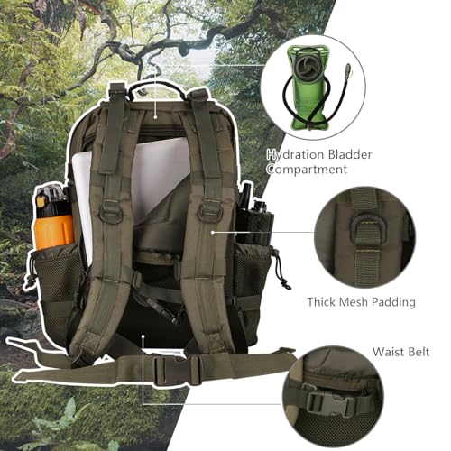 Hannibal Tactical 30L MOLLE Assault Pack, Tactical Backpack Military Army Camping Rucksack with Bottle Holder, 3-Day Pack, Olive Green - color: Olive, size: 30L