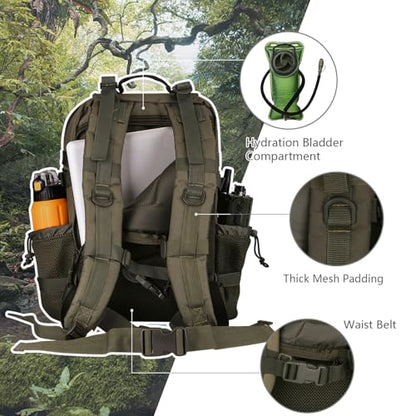 Hannibal Tactical 30L MOLLE Assault Pack, Tactical Backpack Military Army Camping Rucksack with Bottle Holder, 3-Day Pack, Olive Green - color: Olive, size: 30L
