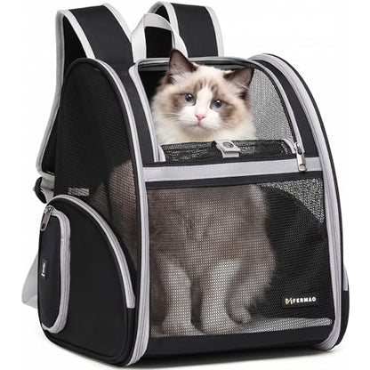 Cat Backpack Carrier for Small Dogs and Medium cat Puppy Kitten Bunny Pet Carrier Backpack Collapsible with Fully Ventilated Mesh with Safety Leash (Black, 12.9" L x 10.62" W x 15.5" H - M) - color: Black, size: Medium
