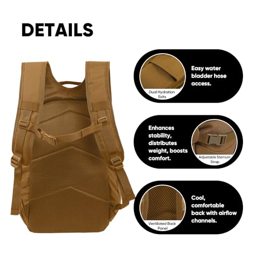 35L Tactical Backpack for Men, MOLLE Military Bug Out Bag, Waterproof Rucksack for Hiking with Hydration Port Tan - color: Tan