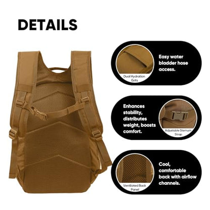 35L Tactical Backpack for Men, MOLLE Military Bug Out Bag, Waterproof Rucksack for Hiking with Hydration Port Tan - color: Tan