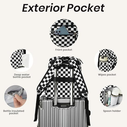 FHELAD Checkered Diaper Bag Backpack with Changing Pad & Stroller Clips, Large Travel Baby Diaper Bag for Newborn Moms, Baby Shower Gifts (Obsidian Black) - color: Obsidian Black