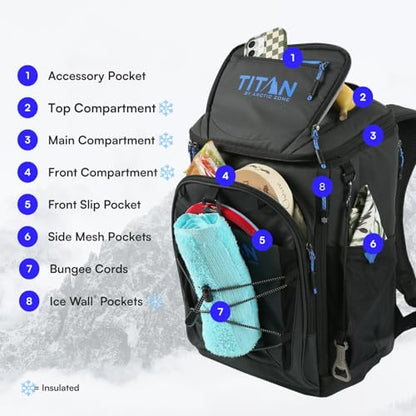 Titan Deep Freeze Ice Wall Backpack Cooler 30 Can Cooler Bag with Ice Packs - color: Cobalt Carbon Black