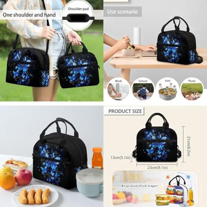 Flashideas Aesthetic Butterfly Backpack for Girls Kids Backpack with Lunch Box Insulated Water Bottle and Water Bottle Holder with Strap 4Pcs Set 17" Bookbag with Compartments Lightweight School Bag - color: Aesthetic Blue Butterfly