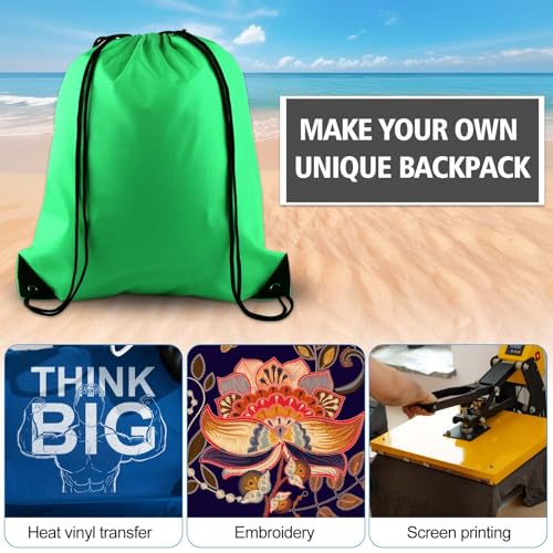 KUUQA 12 Pcs Drawstring Backpack Bags String Backpack Bulk Sport Gym Sack Bags for Traveling and Storage (Dark Green) - color: Dark Green