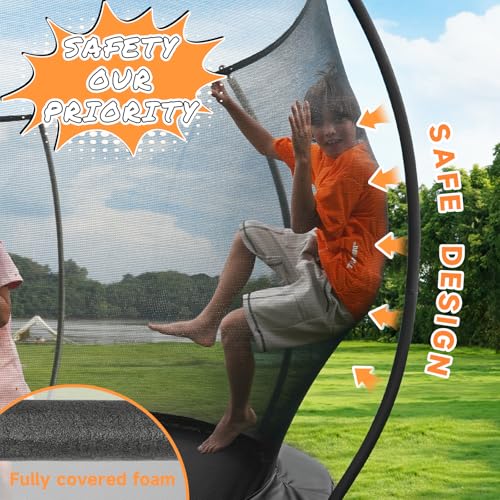 10FT 12FT 14FT 15FT 16FT Outdoor Trampoline with Enclosure Net, Heavy Duty Yard Trampolines, ASTM Approval Recreational Trampolines for Kids and Adults - size: 12FT