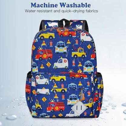 Kids Backpack for Girls Boys - 15 Inch Cute Cars Little Kids Backpack Waterresistant Toddler Preschool Kindergarten School Bag for Aged 3-8, Dark Blue - color: Dark Blue
